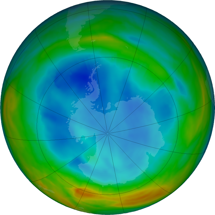 Antarctic ozone map for 23 July 2023